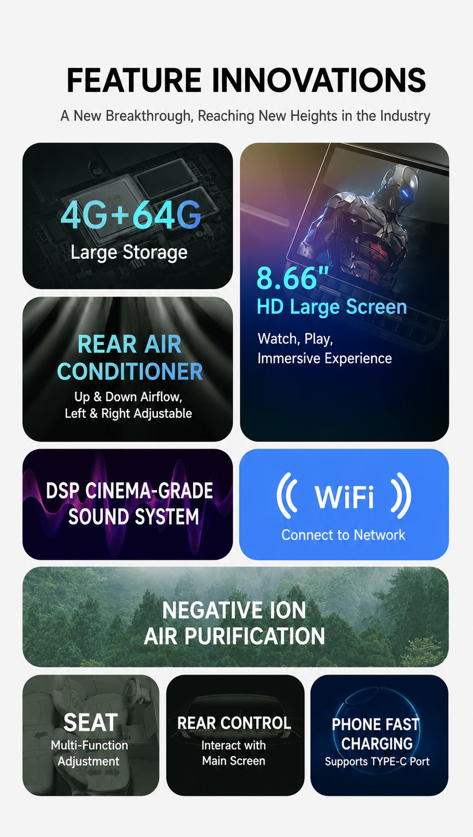 Tesla Model 3/Y Rear Entertainment Screen V6 PRO Plus | 8.66” Android Smart Rear Control Display with Air Conditioning & Seat Control