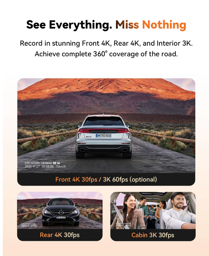 DDPAI Z90 Master 4K 3-Channel Dash Cam – STARVIS 2, GPS, 24/7 Parking Mode