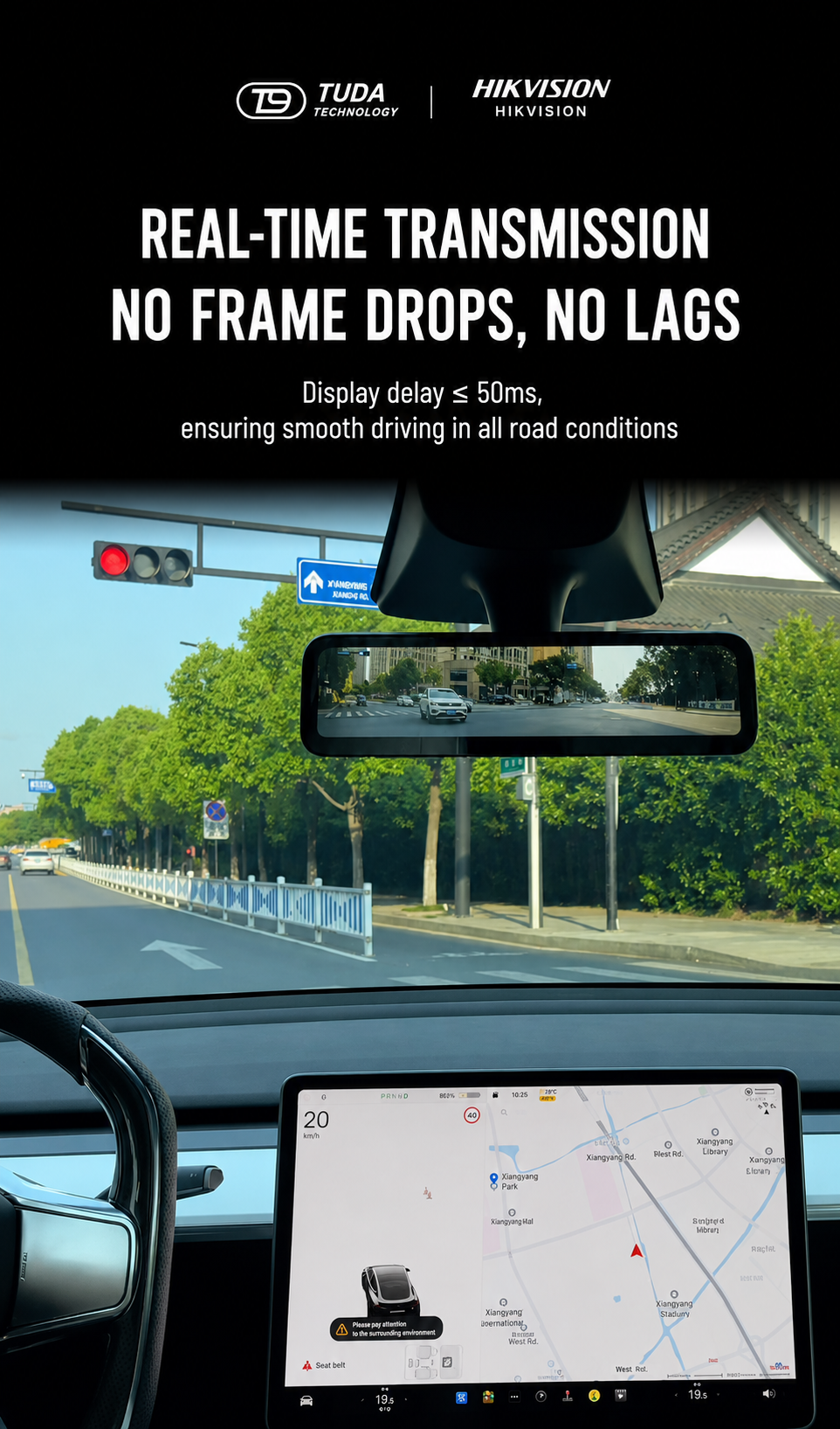T9 Tesla Streaming Media Rearview Mirror | IPS Anti-Glare Smart Rear View System with Hikvision Camera