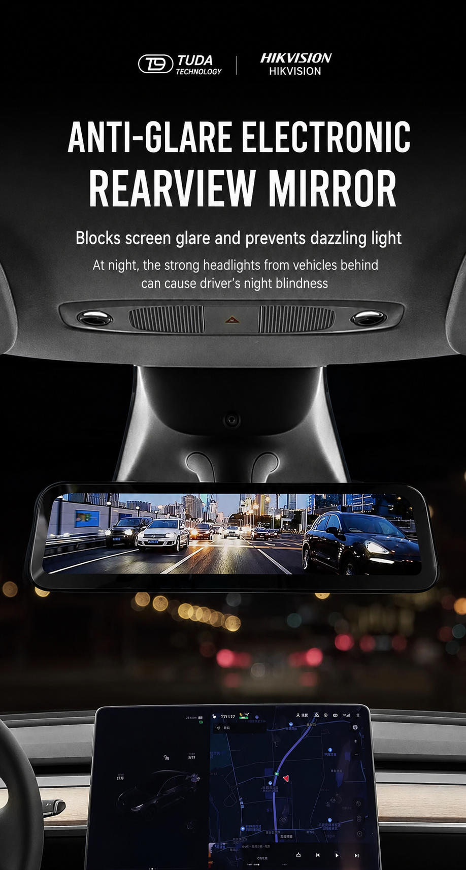 T9 Tesla Streaming Media Rearview Mirror | IPS Anti-Glare Smart Rear View System with Hikvision Camera