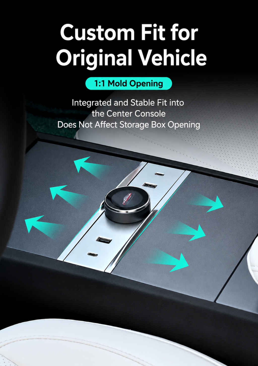 Tesla Model 3 / Y Smart Center Console Knob Expansion Dock – 4-Port Fast Charging Hub with HD Gear Shift Display