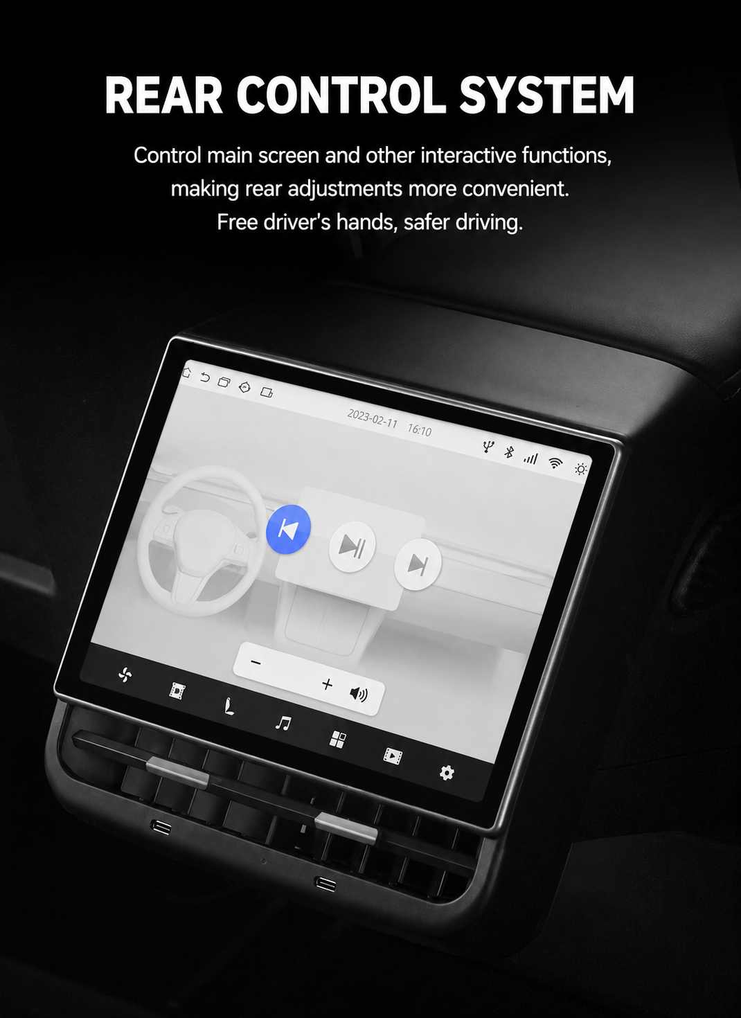Tesla Model 3/Y Rear Entertainment Screen V6 PRO Plus | 8.66” Android Smart Rear Control Display with Air Conditioning & Seat Control