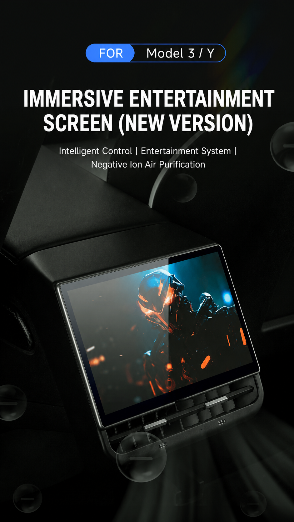 Tesla Model 3/Y Rear Entertainment Screen V6 PRO Plus | 8.66” Android Smart Rear Control Display with Air Conditioning & Seat Control