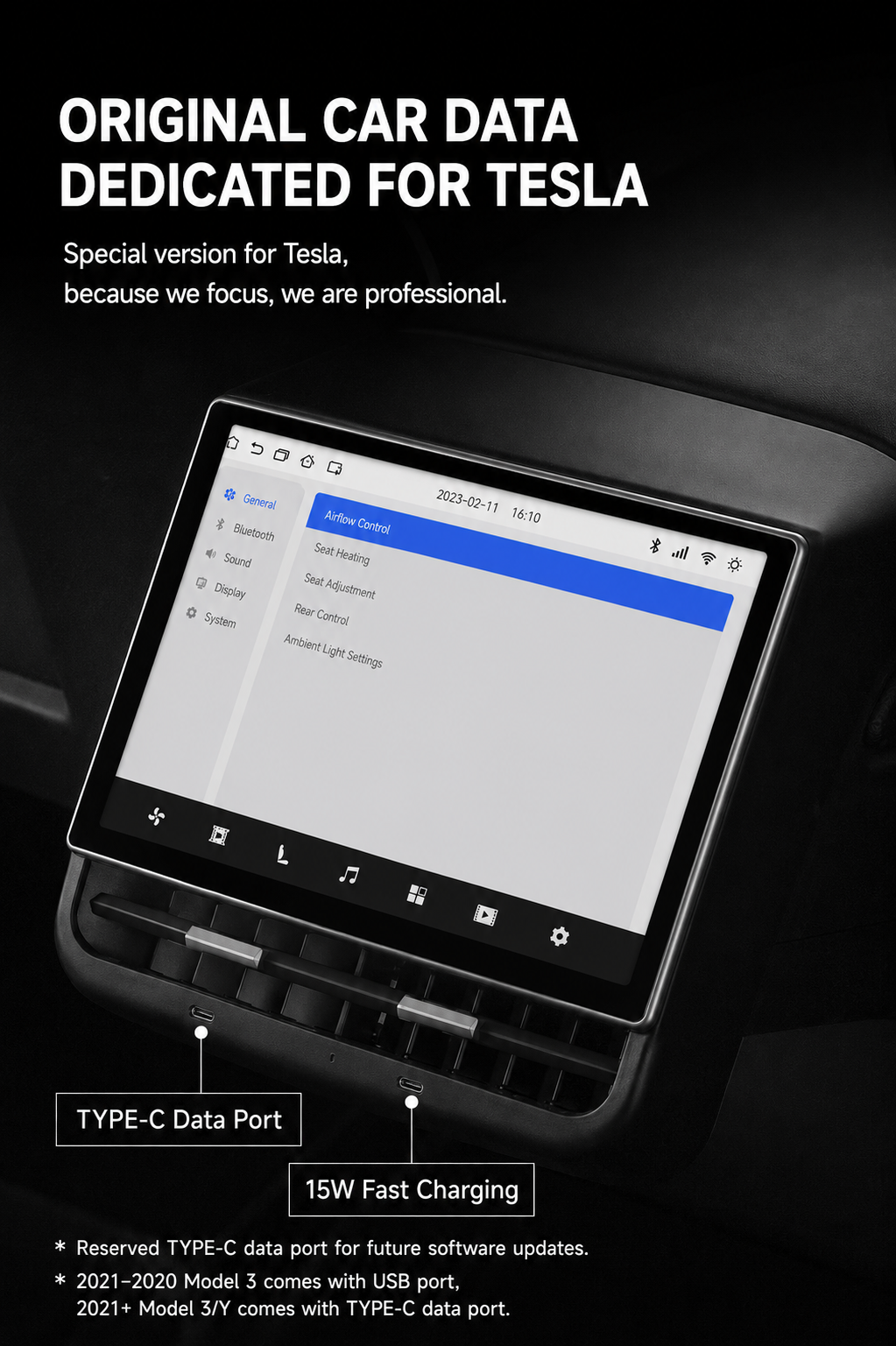 Tesla Model 3/Y Rear Entertainment Screen V6 PRO Plus | 8.66” Android Smart Rear Control Display with Air Conditioning & Seat Control