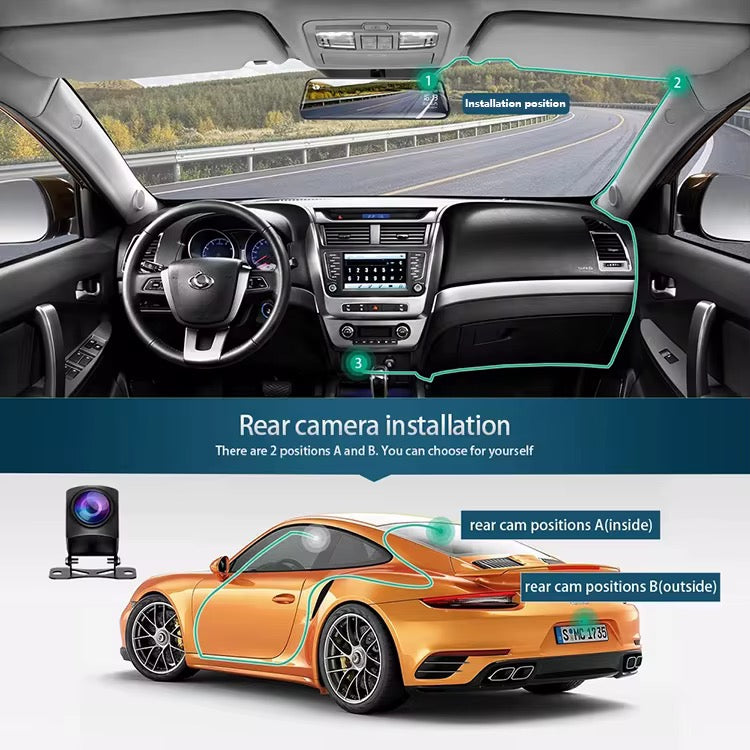 N8pro 10” Mirror Dash Cam 4K + 1080P – Dual Lens, ADAS, WiFi, Night Vision, G-Sensor