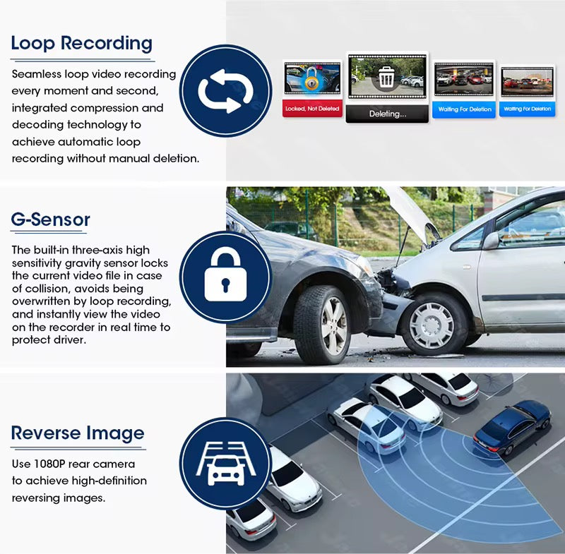 N8pro 10” Mirror Dash Cam 4K + 1080P – Dual Lens, ADAS, WiFi, Night Vision, G-Sensor