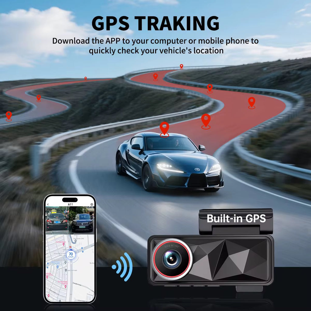 A11pro 4K UHD Front & 1080P Rear Dash Camera with GPS