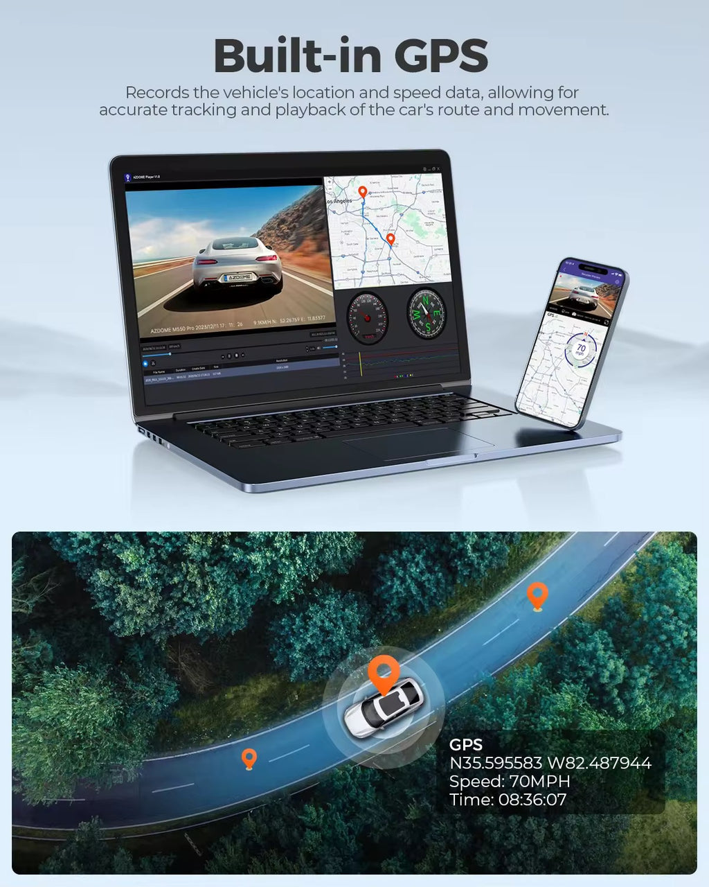 AZDOME M550 Pro 3 Channel Dash Cam with Sony STARVIS Dual Sensor, GPS & 5G WiFi – 2K Front + 1080P Cabin & Rear Cameras
