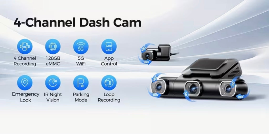 AZDOME M660 Max 4 Channel Dash Cam with 128GB eMMC, 5G WiFi, GPS & 360° Parking Surveillance