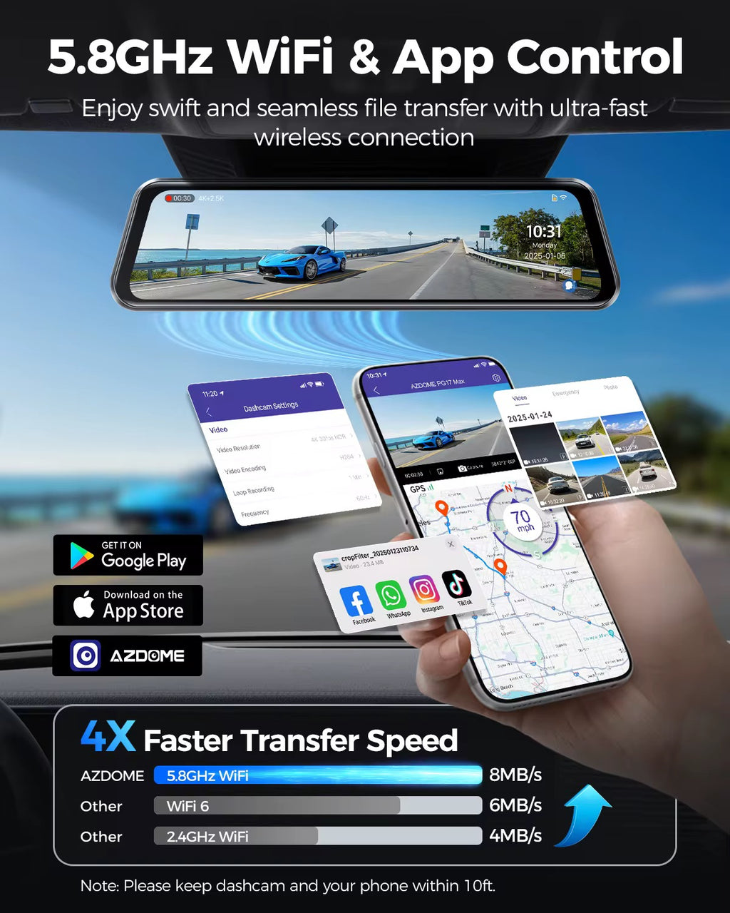 AZDOME PG17 Pro 4K Mirror Dash Cam with Sony STARVIS 2