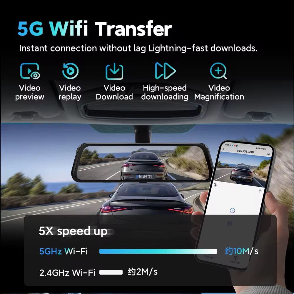 C106pro 4K Front +2.5K Rear  9" Mirror Dash Cam with Sony STARVIS 2 IMX678, GPS & 5GHz WiFi