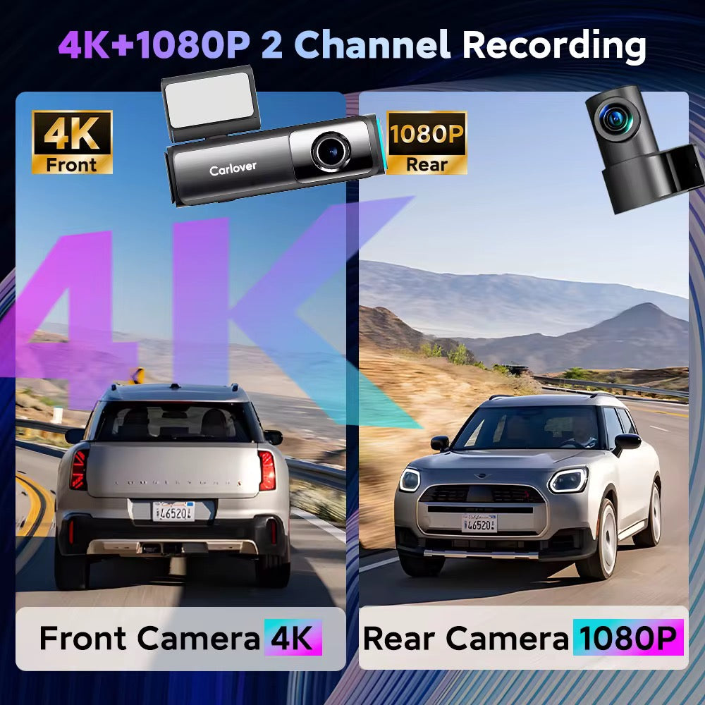 S11 4K Front + 1080P Rear Screenless Dash Cam with 5G WiFi, GPS Tracking, ADAS Voice Alerts & 2-Channel Recording