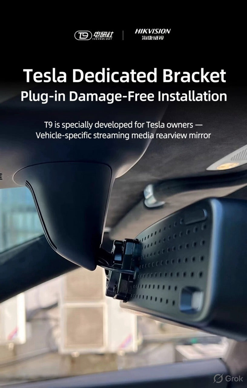 T9 Tesla Streaming Media Rearview Mirror | IPS Anti-Glare Smart Rear View System with Hikvision Camera