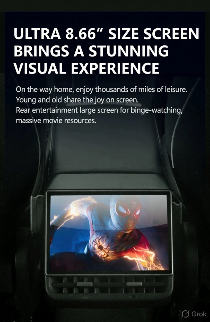 Tesla Model 3/Y Rear Entertainment Screen V6 PRO Plus | 8.66” Android Smart Rear Control Display with Air Conditioning & Seat Control