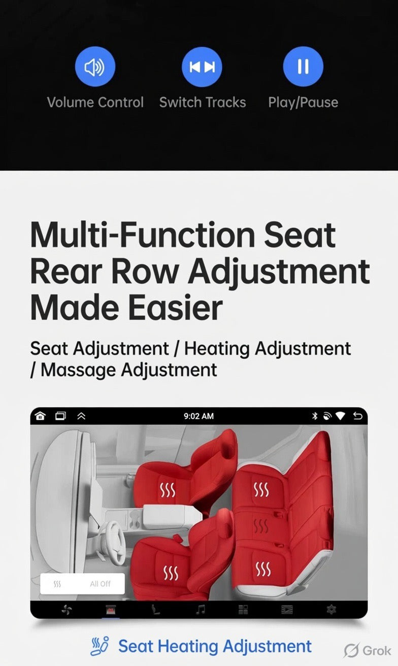 Tesla Model 3/Y Rear Entertainment Screen V6 PRO Plus | 8.66” Android Smart Rear Control Display with Air Conditioning & Seat Control