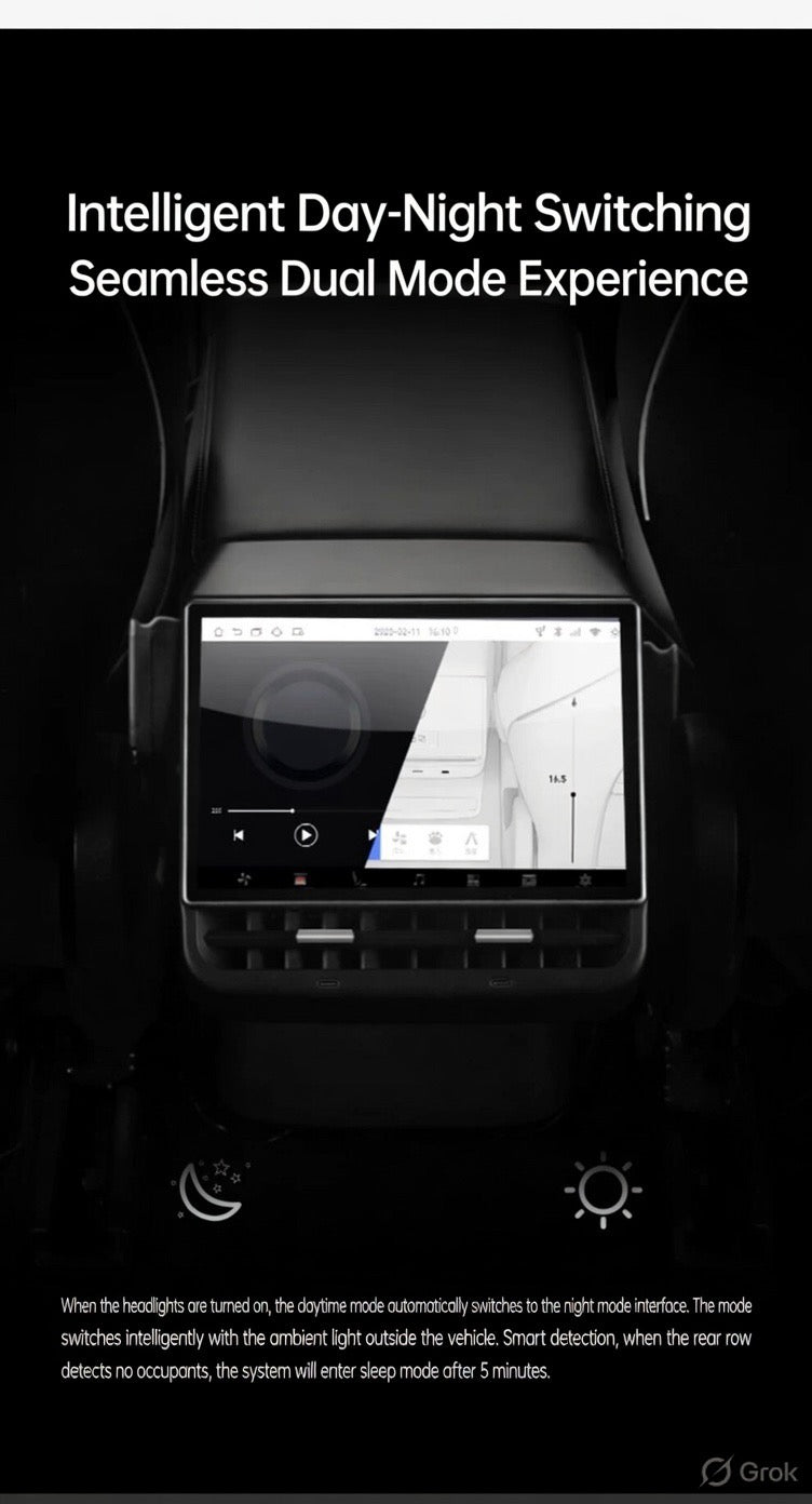 Tesla Model 3/Y Rear Entertainment Screen V6 PRO Plus | 8.66” Android Smart Rear Control Display with Air Conditioning & Seat Control