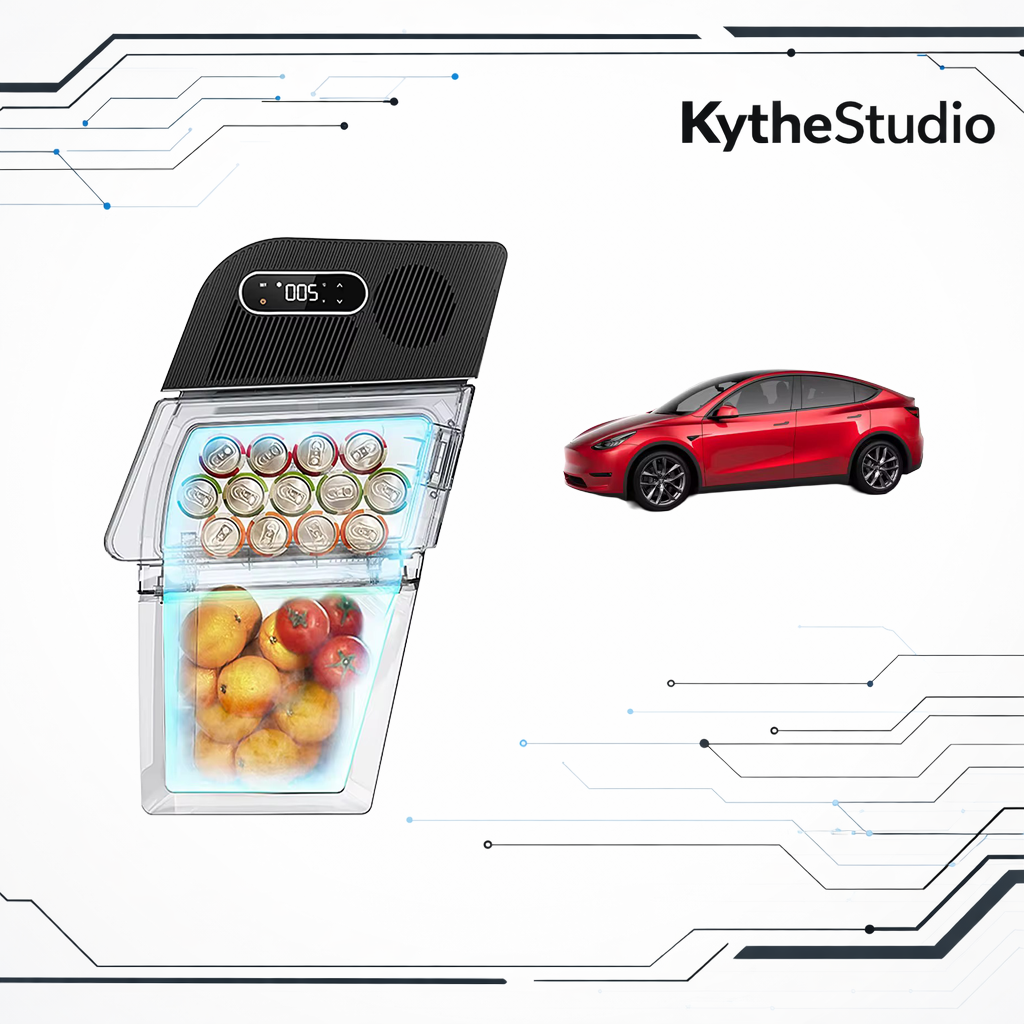 Tesla Model Y Rear Trunk Small Fridge – 15L Partitioned Cooler & Freezer with Digital Display, Quiet Operation & Low Power Consumption
