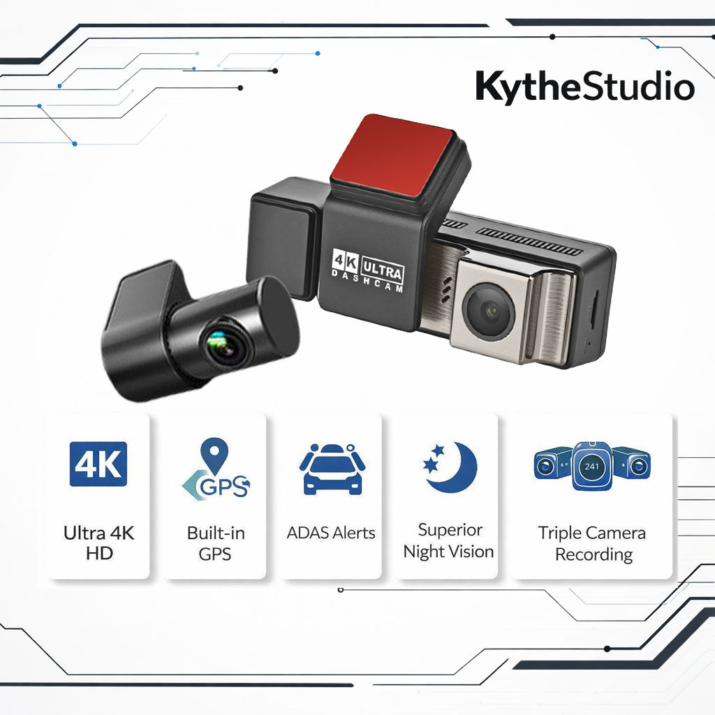 A3pro 4K UHD Front & 1080P Internal & 1080P Rear Dash Camera with GPS