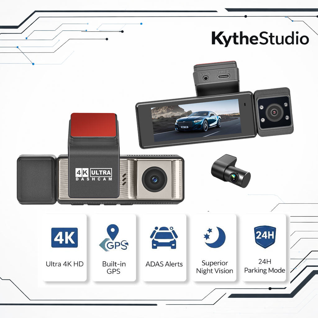 A3pro 4K UHD Front & 1080P Internal & 1080P Rear Dash Camera with GPS