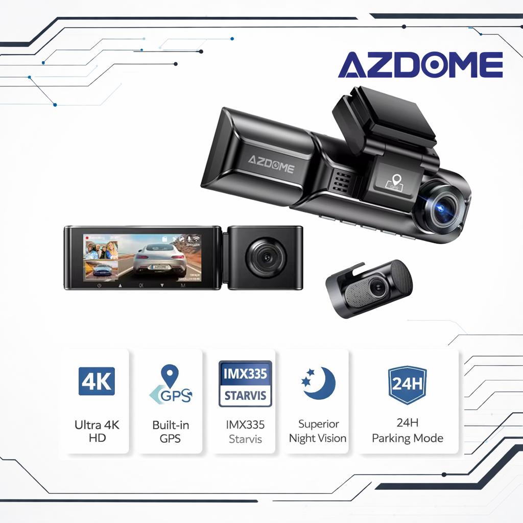 AZDOME M550 Pro 3 Channel Dash Cam with Sony STARVIS Dual Sensor, GPS & 5G WiFi – 2K Front + 1080P Cabin & Rear Cameras