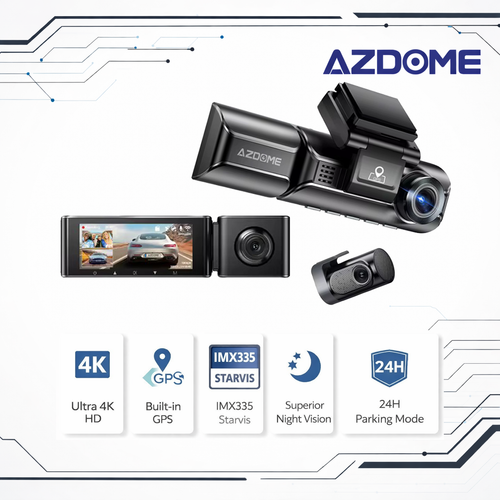 AZDOME M550 Pro 3 Channel Dash Cam with Sony STARVIS Dual Sensor, GPS & 5G WiFi – 2K Front + 1080P Cabin & Rear Cameras