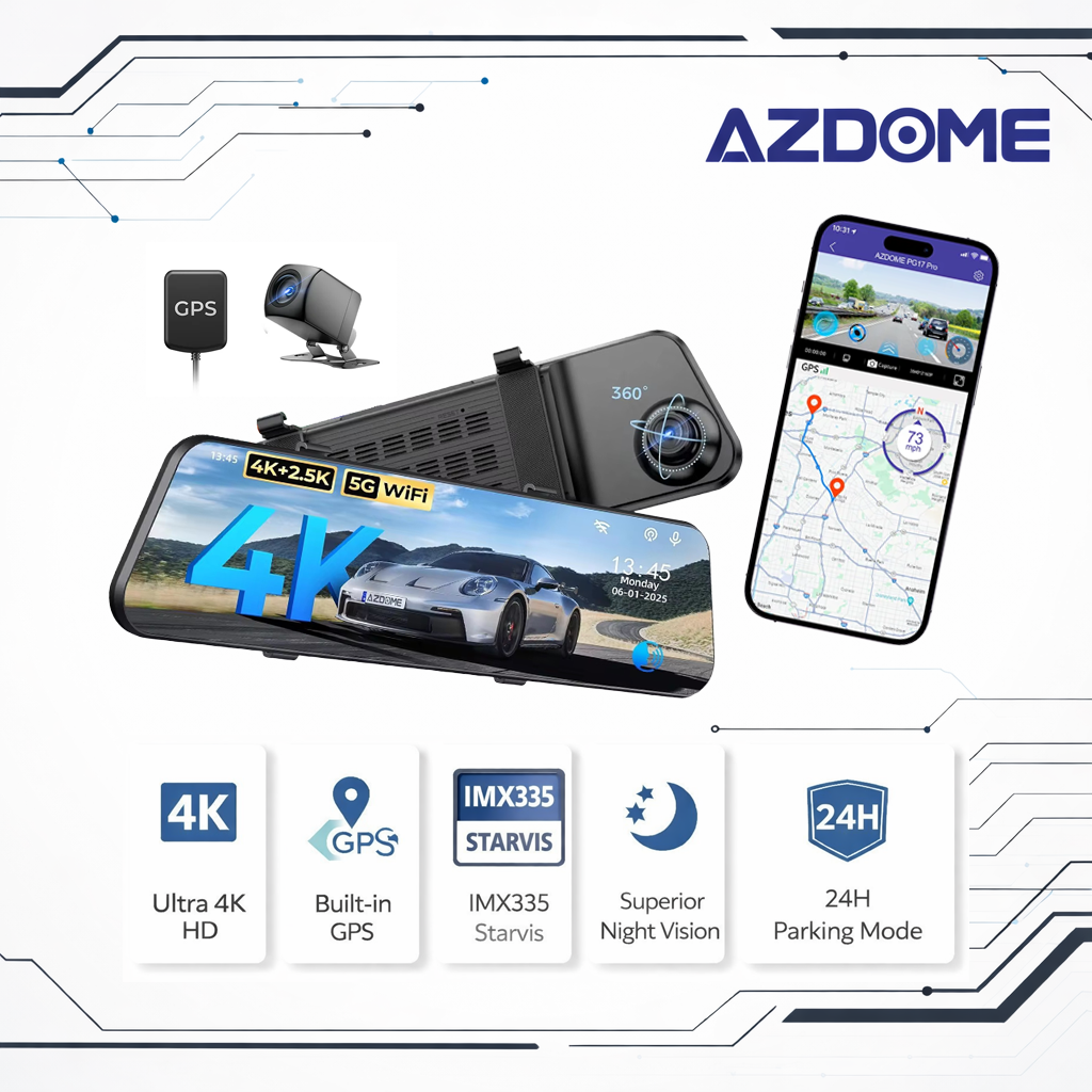 AZDOME PG17 Pro 4K Mirror Dash Cam with Sony STARVIS 2