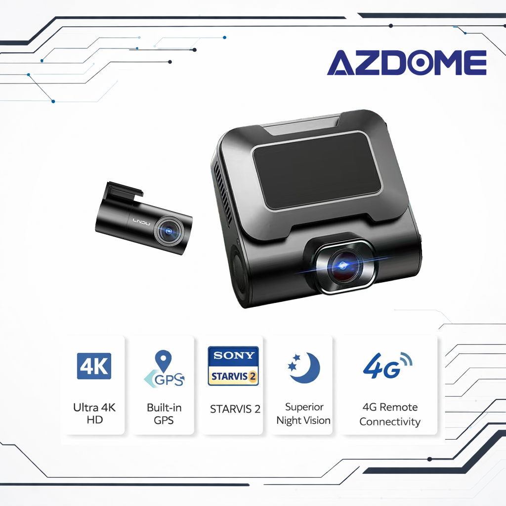 AZDOME V820 Dual Dash Cam – 4K Front + 1080P Rear, Sony STARVIS 2, Dual HDR, 4G LTE & GPS Monitoring