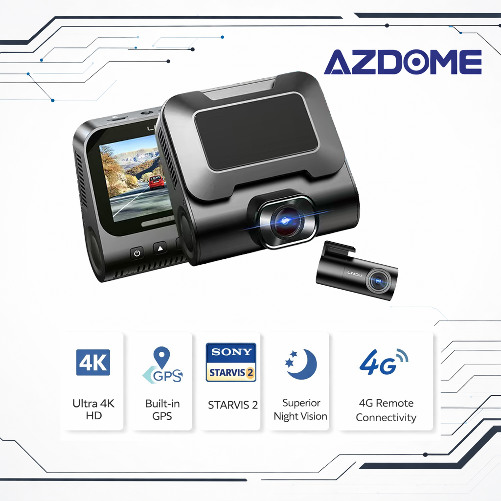 AZDOME V820 Dual Dash Cam – 4K Front + 1080P Rear, Sony STARVIS 2, Dual HDR, 4G LTE & GPS Monitoring