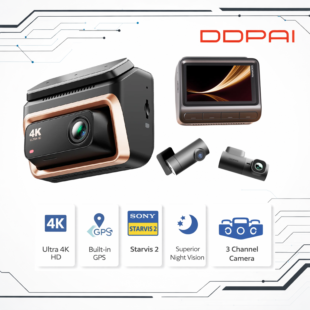 DDPAI Z60 Pro 3 Channel Dash Camera – 4K Front, 2K Cabin, 1080P Rear with πLink Multi-Channel System